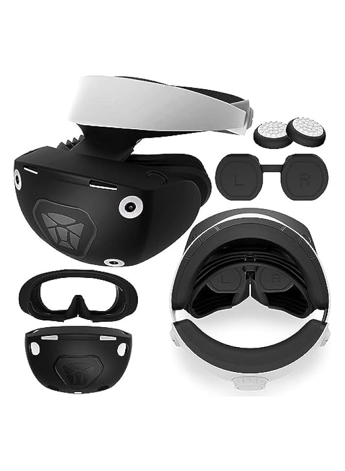 PROMASS Protector Cover Set for PS VR 2, , Silicone Dust-proof Cover, Head Display Face Cover, Lens Cover, Controller Covers, 4 Piece Protect Set for PS VR, Sweatproof and Washable - Image 1