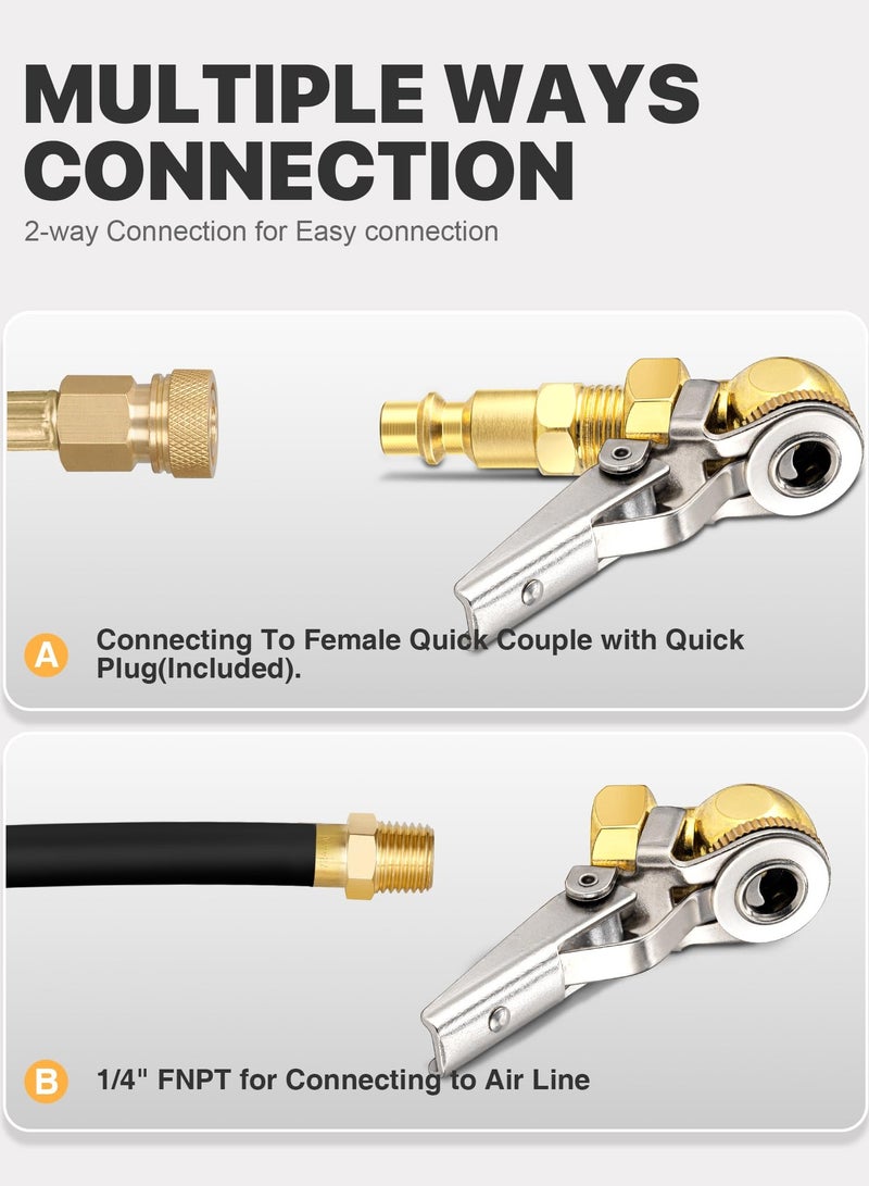 Locking Air Chuck - 2 Pcs 0.25 Inch Female NPT Closed Ball Tire Chuck with Clip, Quick Connect Clip-On for Tires, Ideal for Truck, RV, Auto, Car Air Compressors - Image 3