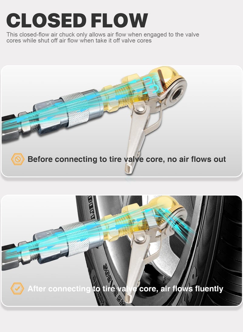 Locking Air Chuck - 2 Pcs 0.25 Inch Female NPT Closed Ball Tire Chuck with Clip, Quick Connect Clip-On for Tires, Ideal for Truck, RV, Auto, Car Air Compressors - Image 4