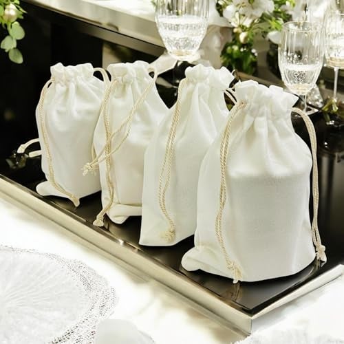 Kriwin Pack of 10 Sweet Velvet White Drawstring Closure Small Size Gift Potli Bags Pouches (White, 4X6) - Image 5
