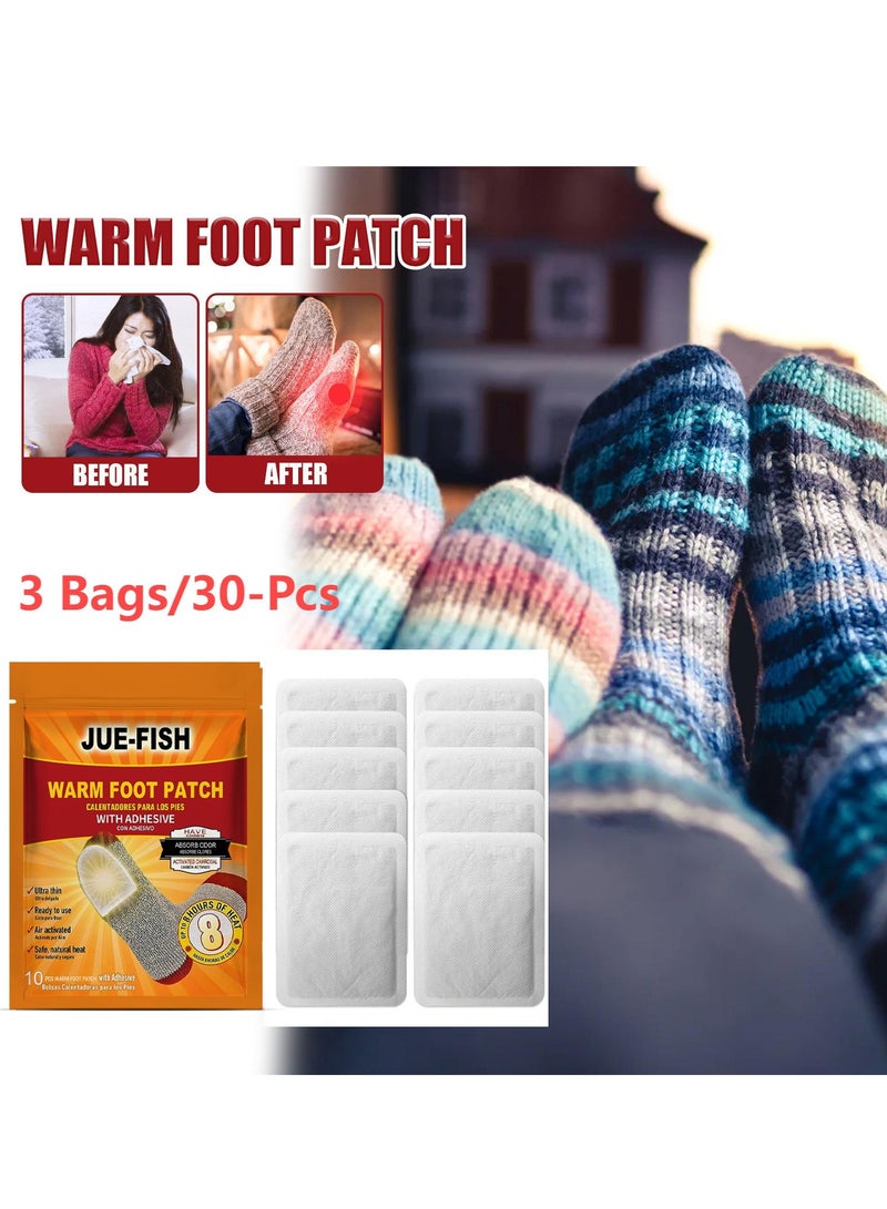 JUE-FISH 3 Bags/30-Pcs Warm Foot Patch Up to 8 Hours of Heat for Heating and Keeping Feet Warm - Image 1
