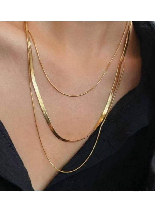 Three gold necklaces for women, thick gold-plated necklace, multi-layered braided rope chains with a zigzag design for women, elegant and fashionable chains, great jewelry gifts - Image 2