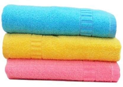 AYUS Cotton 400 GSM Bath Towel Set 3 Blue Yellow Pink - Image 1