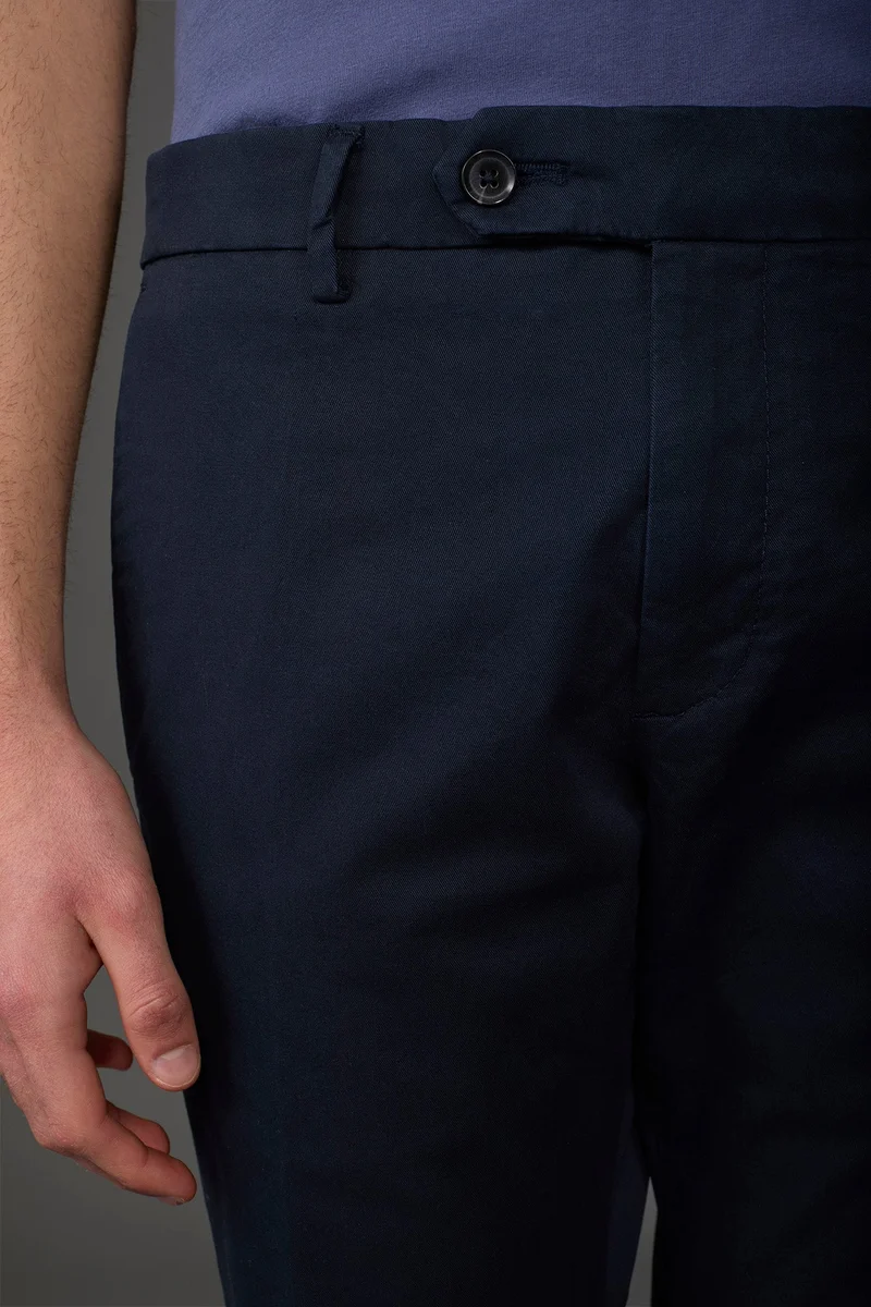 Doppelganger Blue Men's classic chino trousers with extended tab closure - DK Blue for Men | Best Price UAE