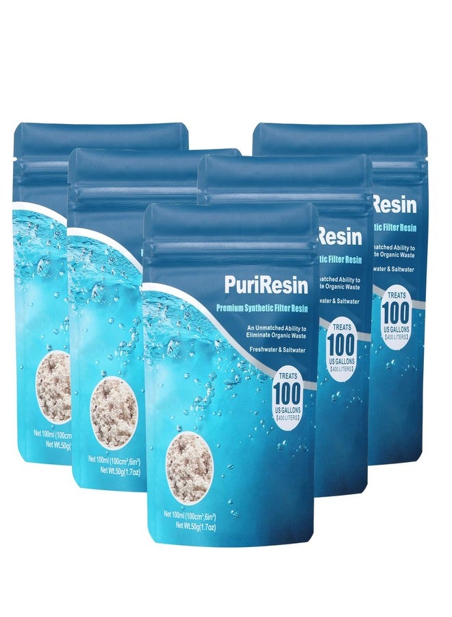 IOAOI PuriResin Aquarium Filter Media, Organic Filtration Resin, for Freshwater and Saltwater Fish Tank, Removes Driftwood Tannins, 100 ml, 5 Packs - Image 1