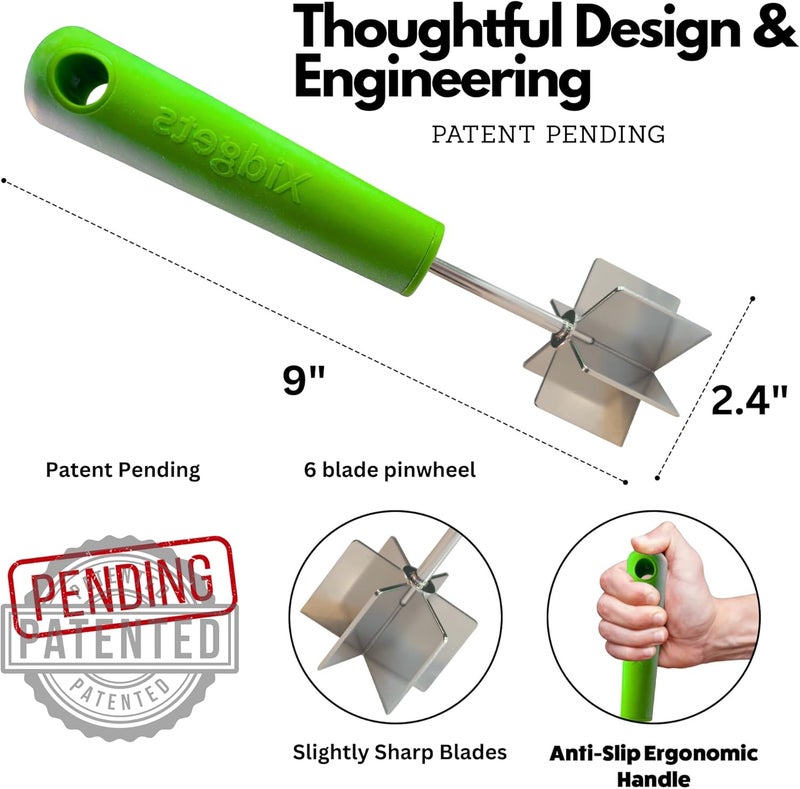 Xidgets Stainless Steel Meat Masher and Tenderizer with Soft Grip Handle – Heavy Duty Handle & Mashing Head for Ground Beef, Meat, and More – Dishwasher Safe (Zippy Green) - Image 3