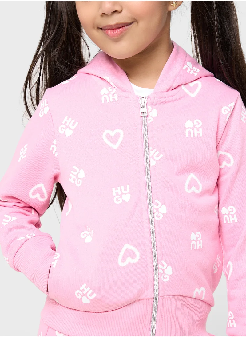 HUGO Kids Logo Aop Zip Through Hoodie