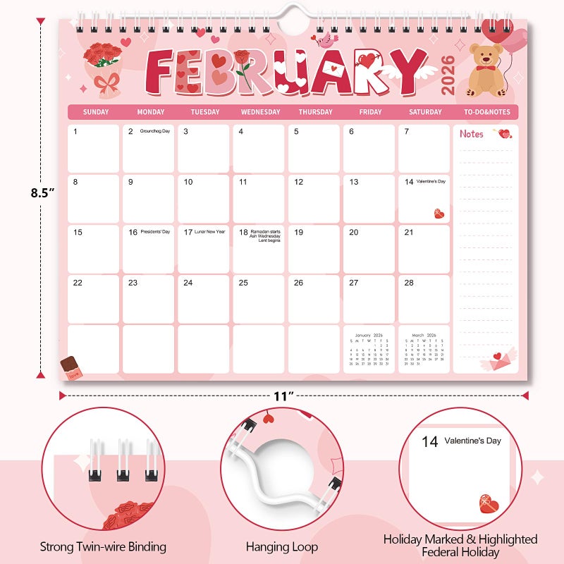 Zuozee Wall Calendar 2026-2027, 24 Month Calendar from January 2026 to December 2027, 11" X 8.5", Monthly Calendar with Twin-Wire Binding, 2026 Calendar Perfect for Organizing at Home, Office & School - Image 2