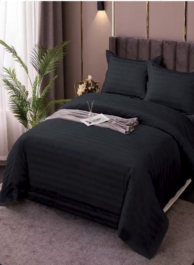 LUNA Home Prime Hotel Stripe Duvet Cover Set King Size – 6 Piece Bedding Set, Includes 1 Duvet Cover (220x240cm), 1 Fitted Sheet (200x200+30cm), 4 Pillowcases - (Black) - Image 1