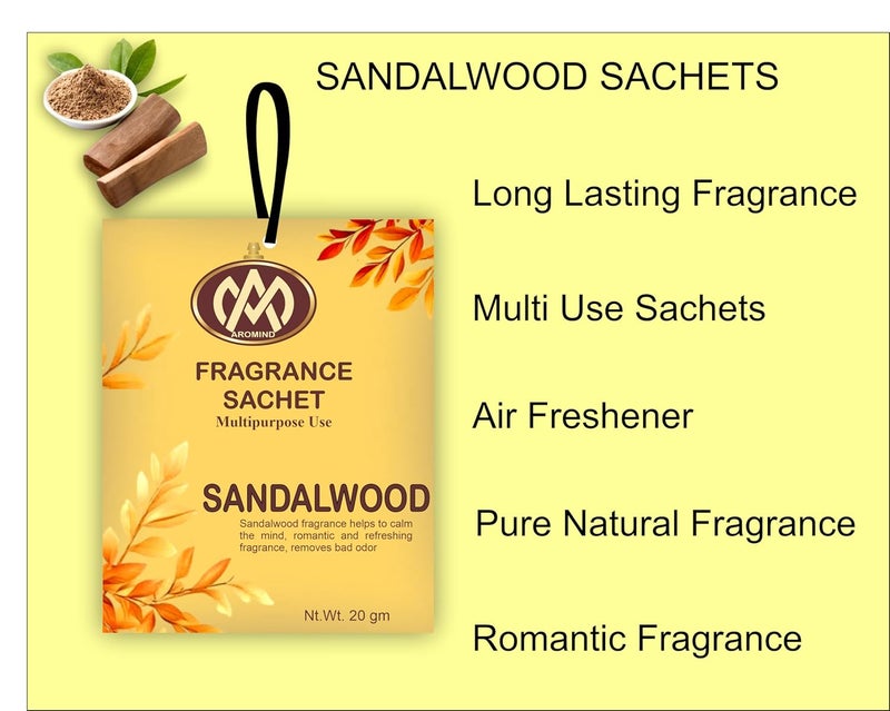 AROMIND AROMIND Fragrance Sachet Sandalwood Set of 6 for Wardrobe Clothes Home Bathroom Car Etc Long Lasting Fragrance Pouch 20gm Each Air Freshener Multi Uses Eco Friendly Pure Natural  - Image 2