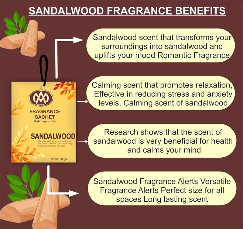 AROMIND AROMIND Fragrance Sachet Sandalwood Set of 6 for Wardrobe Clothes Home Bathroom Car Etc Long Lasting Fragrance Pouch 20gm Each Air Freshener Multi Uses Eco Friendly Pure Natural  - Image 3