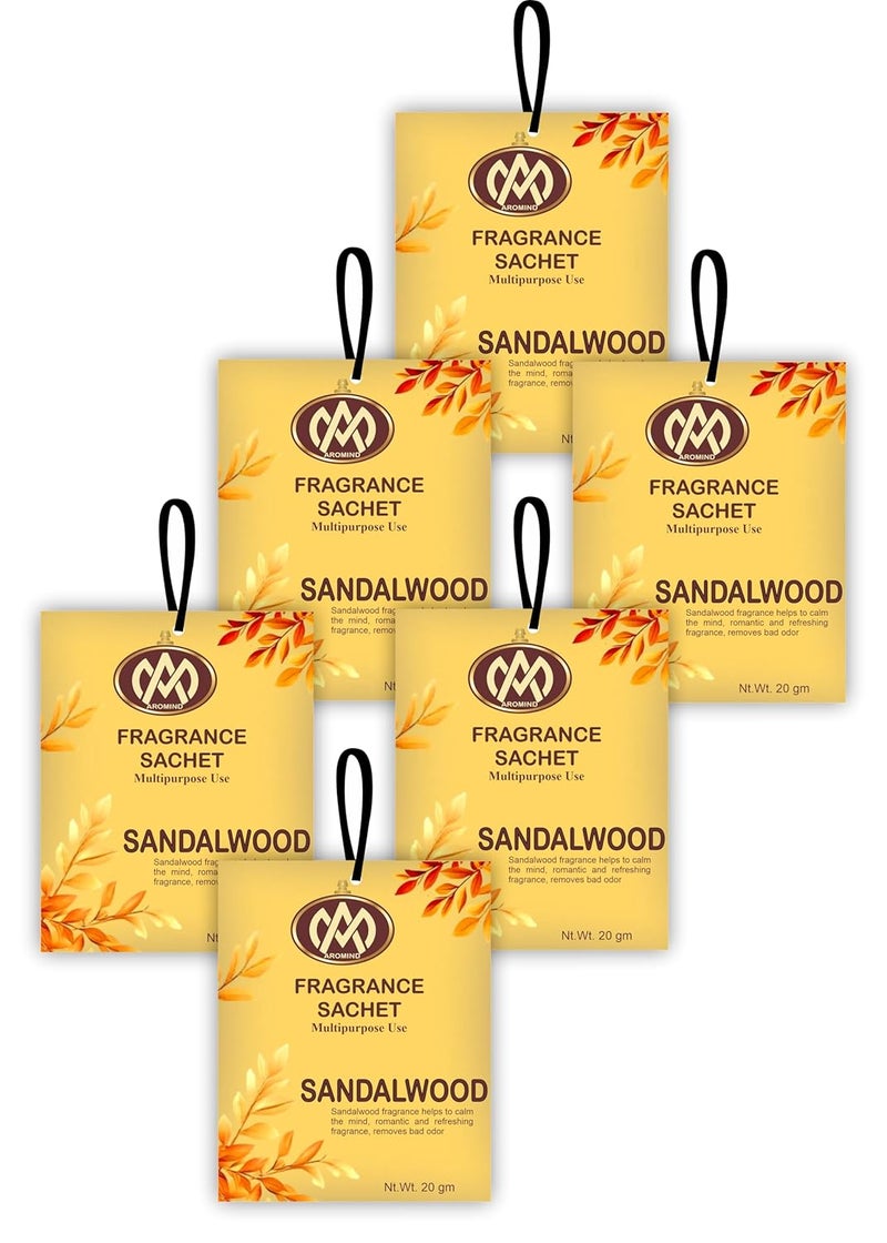 AROMIND AROMIND Fragrance Sachet Sandalwood Set of 6 for Wardrobe Clothes Home Bathroom Car Etc Long Lasting Fragrance Pouch 20gm Each Air Freshener Multi Uses Eco Friendly Pure Natural  - Image 1