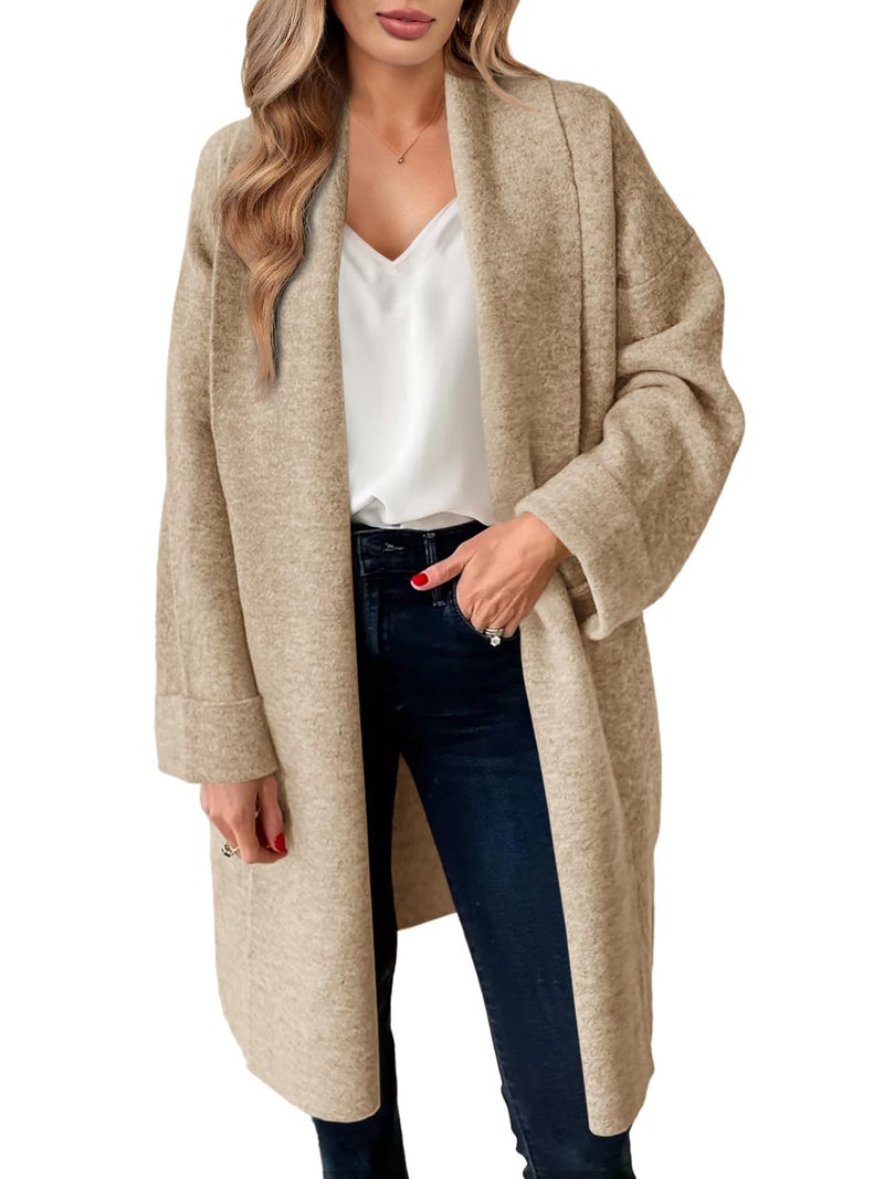 Saodimallsu Womens Long Cardigan Sweaters Chunky Open Front Oversized Slouchy Knit Fall Trendy Coatigan Jackets Khaki - Image 1