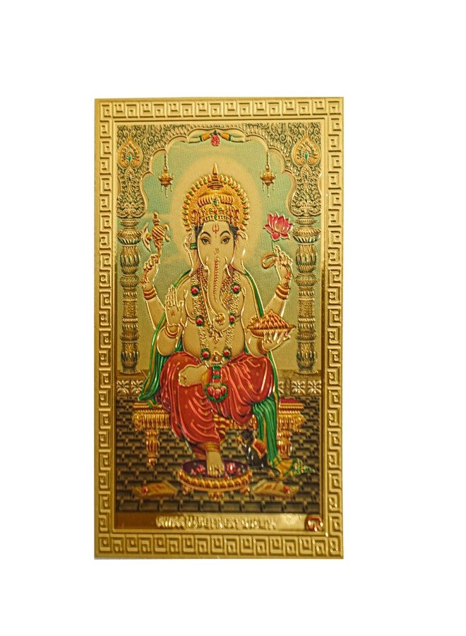 Hawai Shree Ganesh Adhesive Small Pocket Size Gold Plated Photo for Worship Use, Size 3.5x2.5 inch | SFDI357_PKT - Image 1