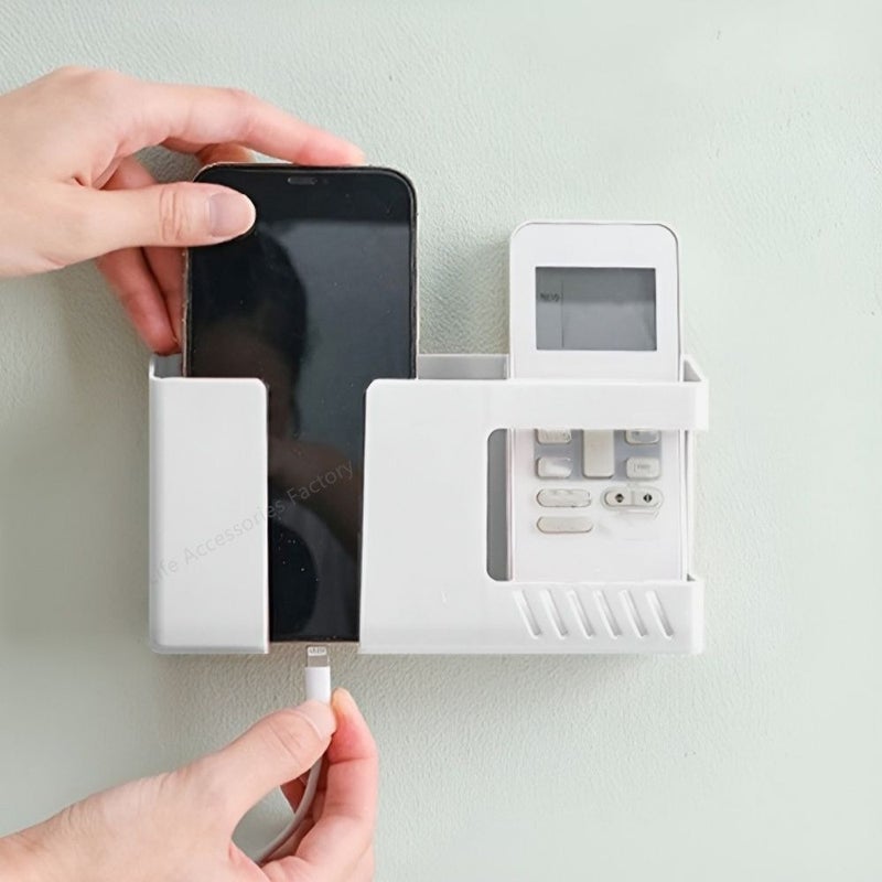 Wall Mounted Storage Box with Phone Charging Holder and Remote Control Stand - Image 1