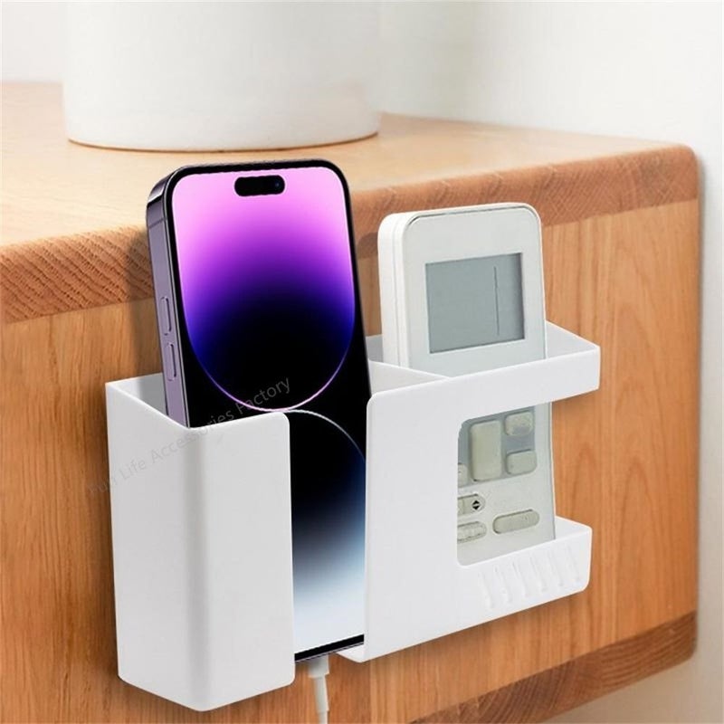 Wall Mounted Storage Box with Phone Charging Holder and Remote Control Stand - Image 3