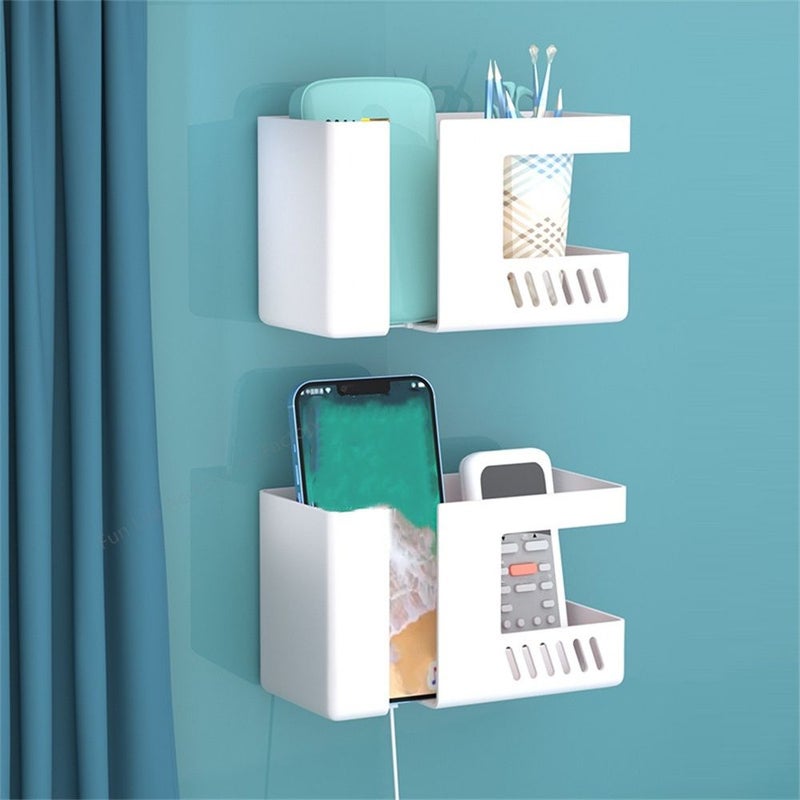 Wall Mounted Storage Box with Phone Charging Holder and Remote Control Stand - Image 4