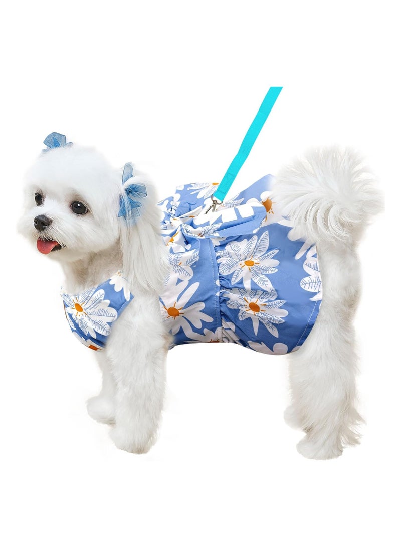 Generic Cute Dog Dress Small Dog Clothes for Girls Female Puppy Outfits Blue Daisy Pet Summer Clothes Bowknot Doggy Cat Princess Dress Harness Set for Holiday Birthday Party Costume Clothing (Blue,M)  - Image 1