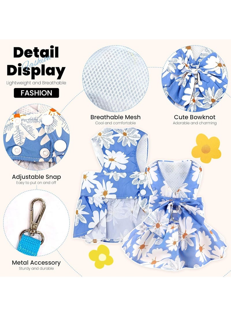 Generic Cute Dog Dress Small Dog Clothes for Girls Female Puppy Outfits Blue Daisy Pet Summer Clothes Bowknot Doggy Cat Princess Dress Harness Set for Holiday Birthday Party Costume Clothing (Blue,M)  - Image 2