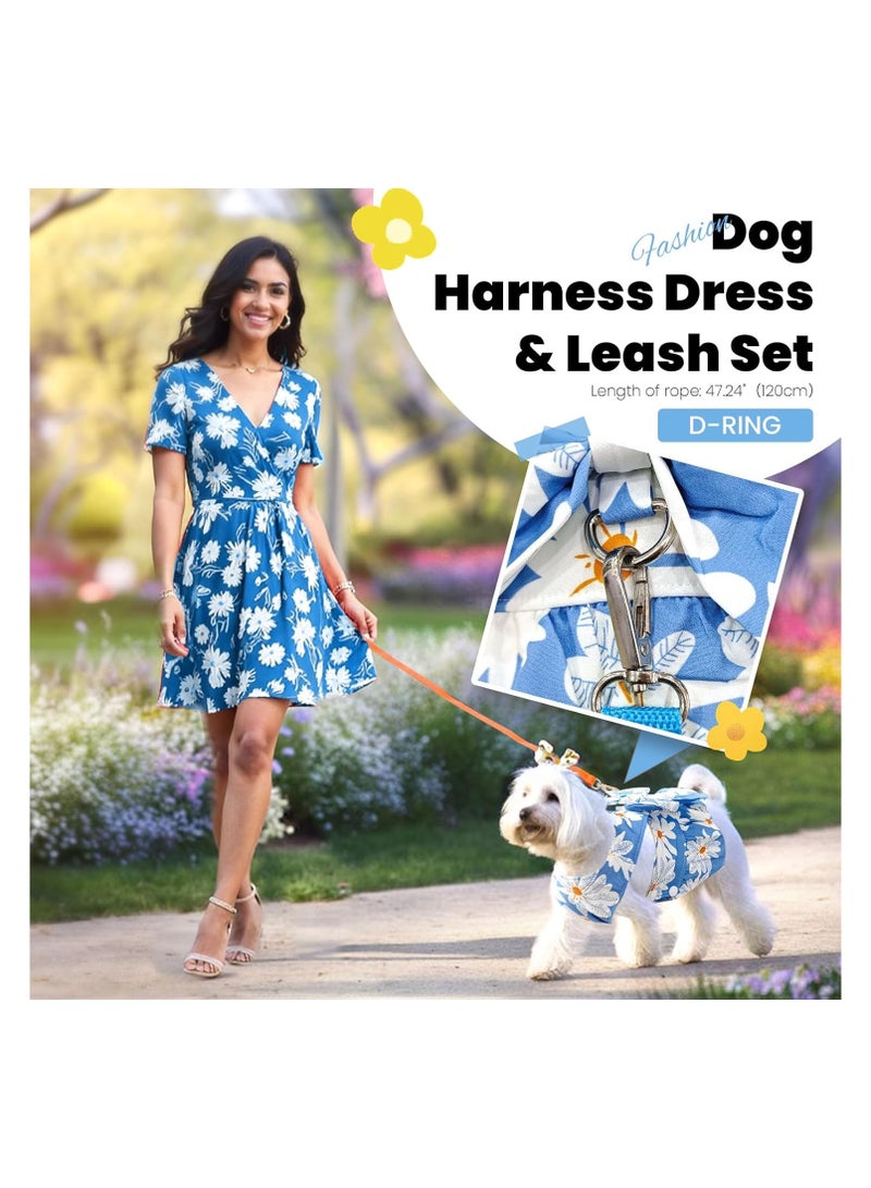 Generic Cute Dog Dress Small Dog Clothes for Girls Female Puppy Outfits Blue Daisy Pet Summer Clothes Bowknot Doggy Cat Princess Dress Harness Set for Holiday Birthday Party Costume Clothing (Blue,M)  - Image 3