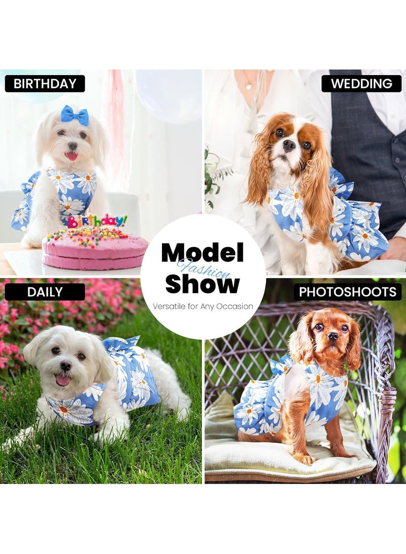 Generic Cute Dog Dress Small Dog Clothes for Girls Female Puppy Outfits Blue Daisy Pet Summer Clothes Bowknot Doggy Cat Princess Dress Harness Set for Holiday Birthday Party Costume Clothing (Blue,M)  - Image 5