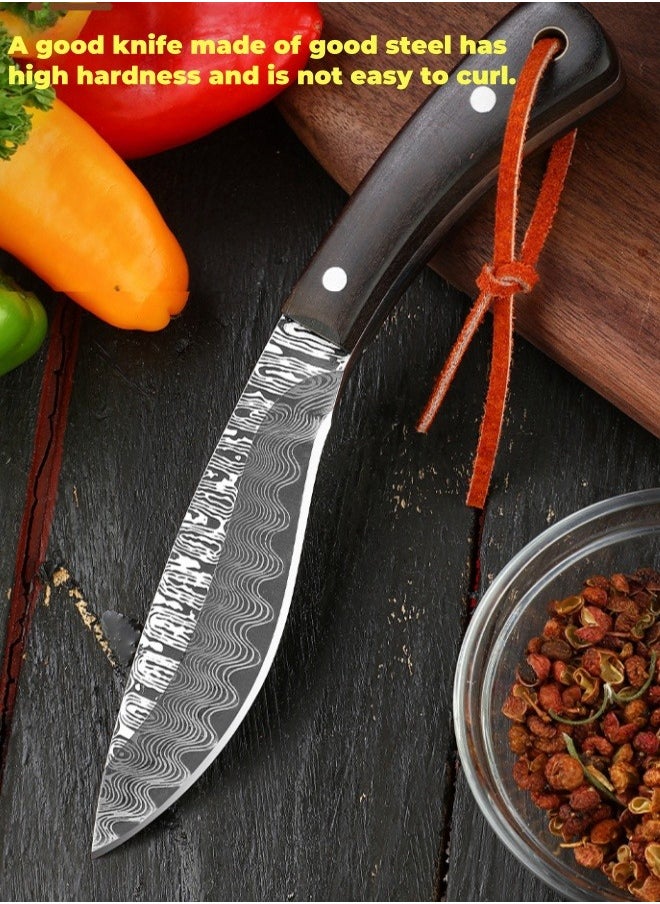 Browning - 4Cr13 Stainless Steel Damascus Pattern Knife with Leather Case - Image 1