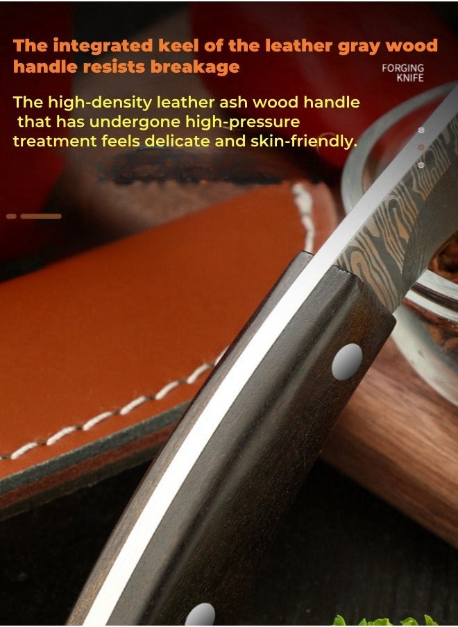 Browning - 4Cr13 Stainless Steel Damascus Pattern Knife with Leather Case - Image 1