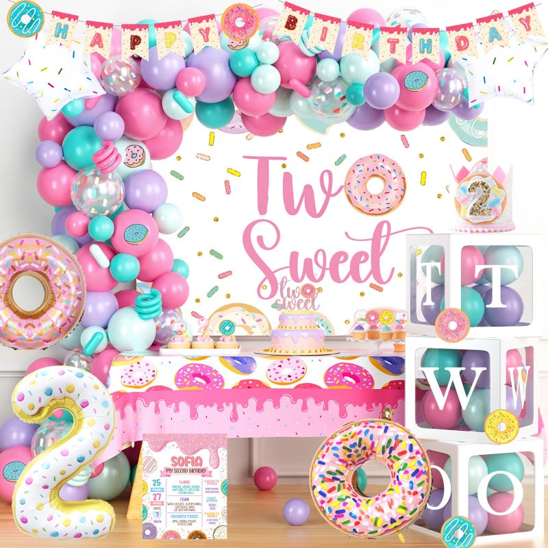 Fiesec 134 PCs Two Sweet Party Decorations  Fiesec Donut Second Birthday Party Decorations Includes Latex  Foil Balloons Backdrop Banner Cake  Cupcake Toppers Tableware  More - Image 2