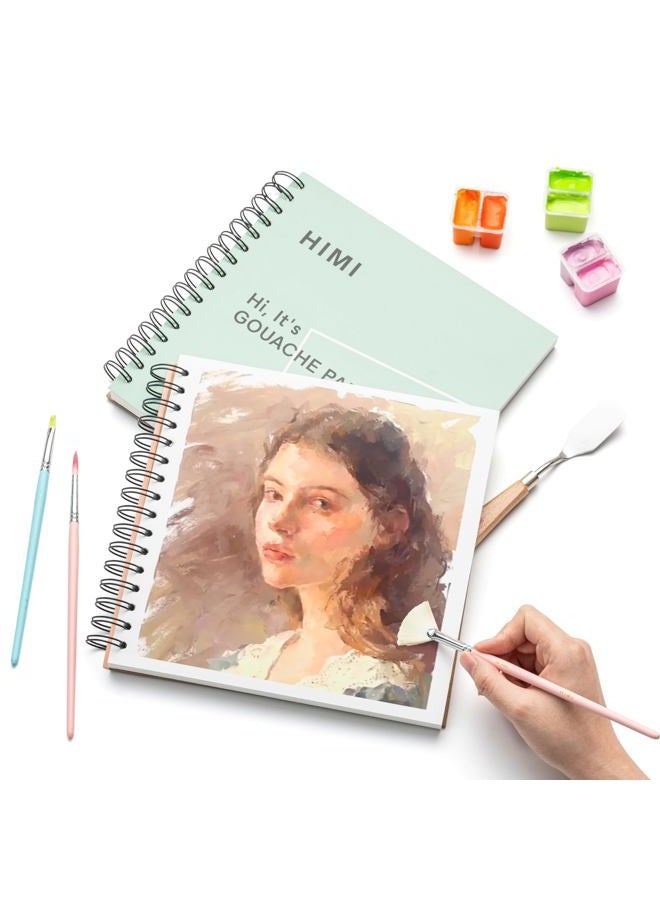 HIMI دفتر غواش 8.5X8.5''(98lb/160g) 50 ورقة دفتر ورق مختلط، مربوط من الجانب، نسيج ناعم، في دفتر فن الغواش الأكريليكي للرسم، دفتر رسم بالحبر، لوازم الفن هدية دفتر الرسم (أخضر) - Image 5