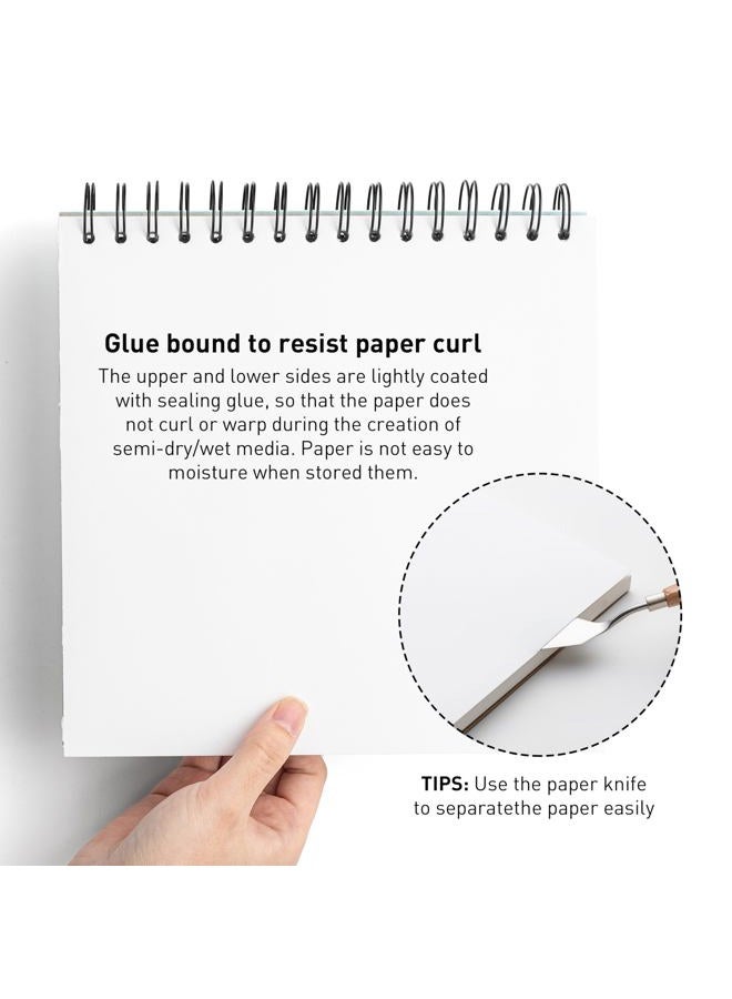 HIMI دفتر غواش 8.5X8.5''(98lb/160g) 50 ورقة دفتر ورق مختلط، مربوط من الجانب، نسيج ناعم، في دفتر فن الغواش الأكريليكي للرسم، دفتر رسم بالحبر، لوازم الفن هدية دفتر الرسم (أخضر) - Image 3