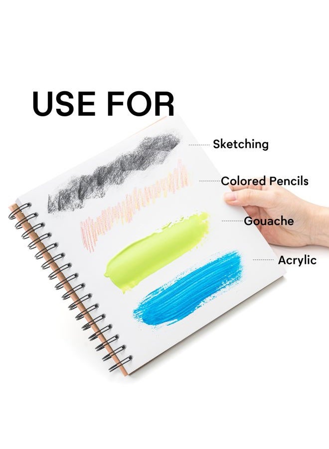 HIMI دفتر غواش 8.5X8.5''(98lb/160g) 50 ورقة دفتر ورق مختلط، مربوط من الجانب، نسيج ناعم، في دفتر فن الغواش الأكريليكي للرسم، دفتر رسم بالحبر، لوازم الفن هدية دفتر الرسم (أخضر) - Image 2