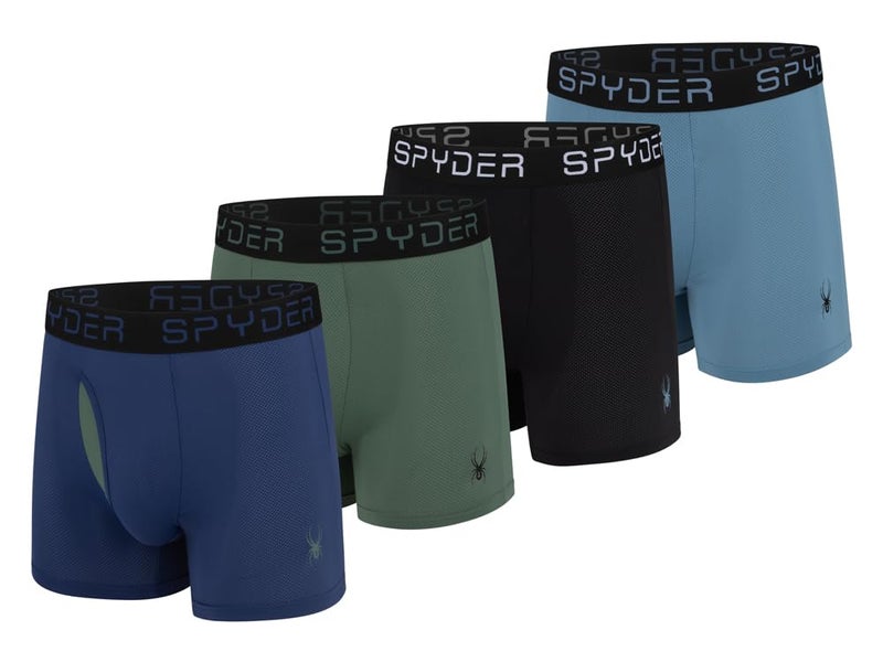 Spyder Mens Boxer Briefs Performance Nylon Mesh Sports Underwear With Fly Front (Small, Navy/Green/Black/Teal) - Image 1