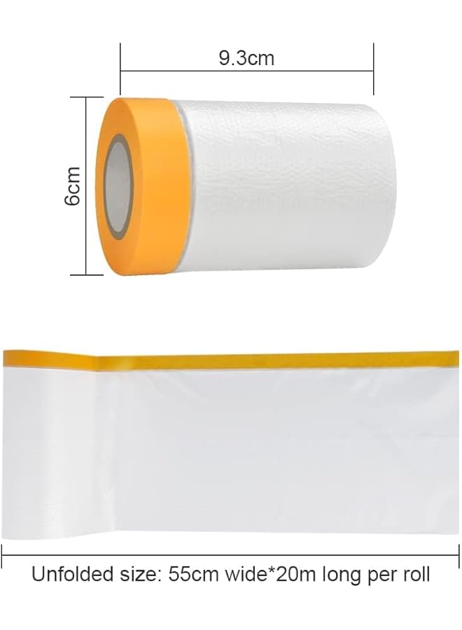 إيروريكس لفات أغطية الغبار، لفات فيلم التغطية البلاستيكية، لفات أغطية الغبار الملصقة مسبقًا، لفات أغطية الغبار اللاصقة، دروع مقاومة للغبار والماء للطلاء وتزيين الأثاث، 55 سم * 20 م، 3 لفات - Image 2