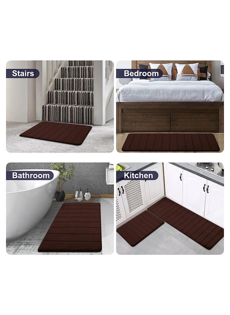 MahMir 2 Piece Set Kitchen Mat Non Slip Rugs Set Line Design Quickly Absorbs Water Dark Brown 120 x 40 and 60 x 40 Centimeter ( Brown )  - Image 2