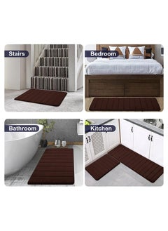 MahMir 2-Piece Set Kitchen Mat Non-Slip Rugs Set Line Design Quickly Absorbs Water Dark Grey 120 x 40 and 60 x 40 Centimeter ( Brown )  - Image 2