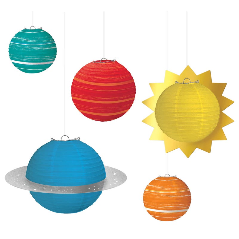 Amscan Blast Off Birthday Multicolor Planet Paper Lanterns - 5.75" - 16.5" (5 Pack) | Premium Quality, Unique & Eye-catching Design - Perfect Party Accessory For Kids' Space-Themed Birthday Celebrations - Image 2