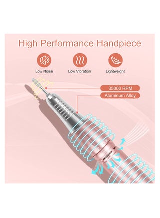 Professional Rechargeable 35000 RPM Nail Drill Machine, Portable Electric Nail File E File for Acrylic Gel Nails, Manicure Pedicure Polishing Tools with Display Screen, Pink - view 5
