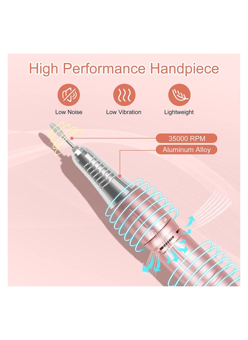 General - Professional Rechargeable 35000 RPM Nail Drill Machine, Portable Electric Nail File E File for Acrylic Gel Nails, Manicure Pedicure Polishing Tools with Display Screen, Pink - Image 1