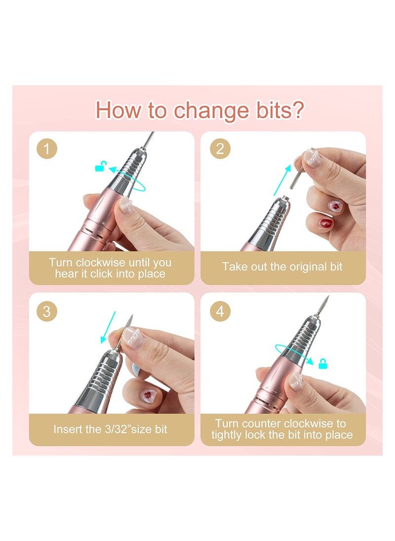General - Professional Rechargeable 35000 RPM Nail Drill Machine, Portable Electric Nail File E File for Acrylic Gel Nails, Manicure Pedicure Polishing Tools with Display Screen, Pink - Image 1