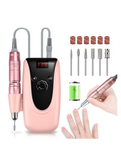 Professional Rechargeable 35000 RPM Nail Drill Machine, Portable Electric Nail File E File for Acrylic Gel Nails, Manicure Pedicure Polishing Tools with Display Screen, Pink