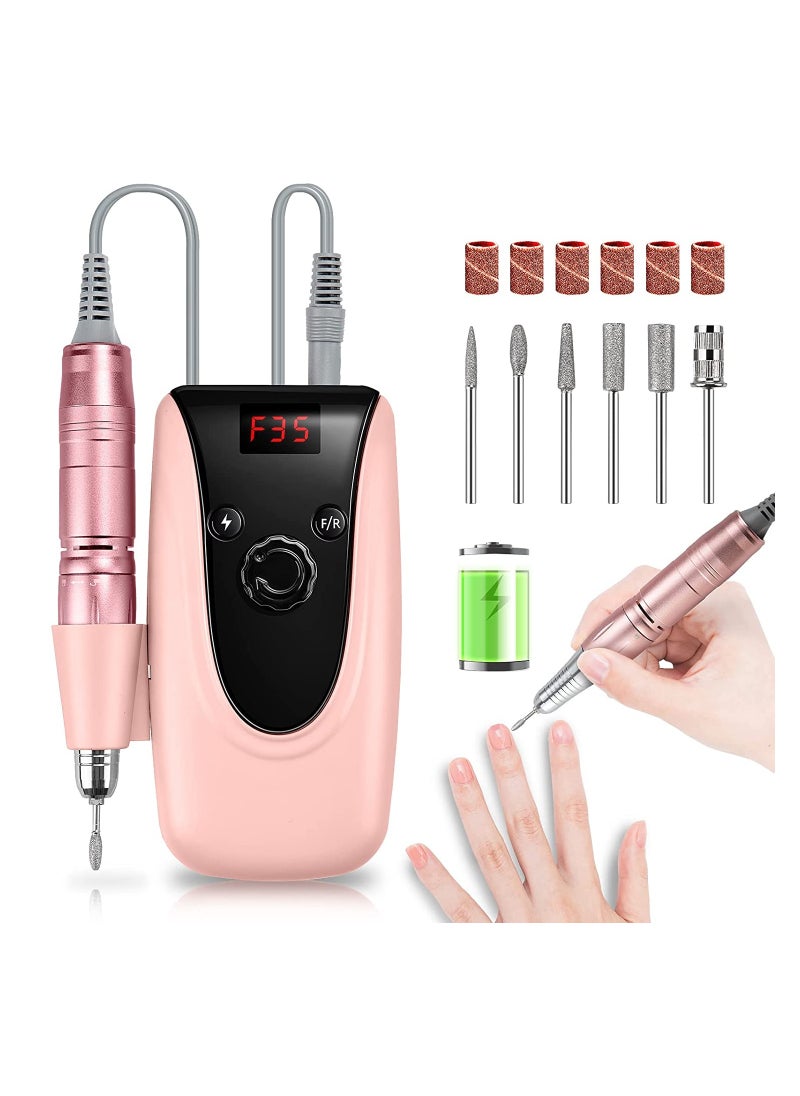 General - Professional Rechargeable 35000 RPM Nail Drill Machine, Portable Electric Nail File E File for Acrylic Gel Nails, Manicure Pedicure Polishing Tools with Display Screen, Pink - Image 1