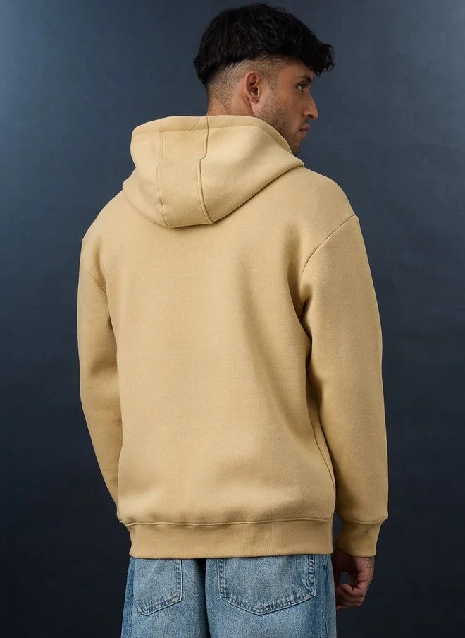 The Souled Store The Souled Store Men Oversized Fit Solid Beige Hoodie
