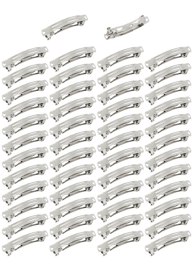 Cinaci 50 Pack 8cm / 3 inches Blank Silver Metal DIY Craft French Barrettes Snap Hair Clips Pins for Women Girls Hair Accessories - Image 1
