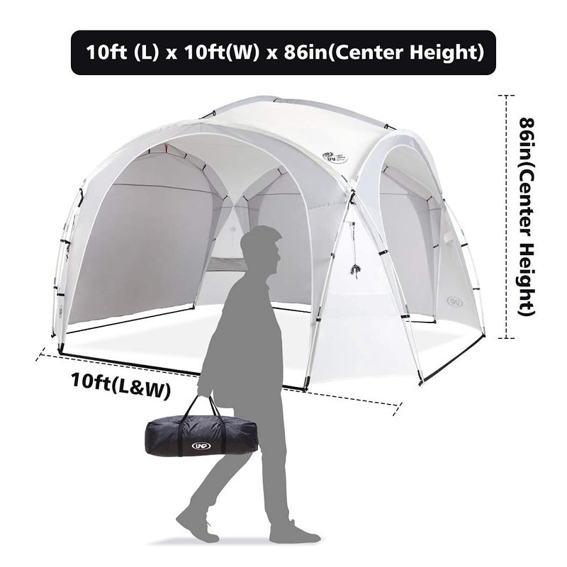 UNP Easy Beach Tent Pop Up Canopy UPF50+ Tent with Side Wall, Ground Pegs, and Stability Poles, Sun Shelter Rainproof, Waterproof for Camping Trips, Backyard Fun, Party Or Picnics (10x10 ft, White) - Image 2