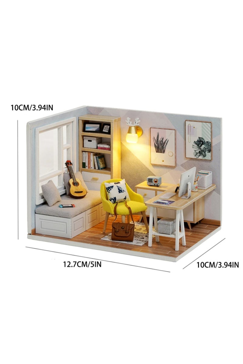 QT-007 بدون غطاء، بيت دمى خشبي مصغر، طقم بناء منزل صغير مع أثاث