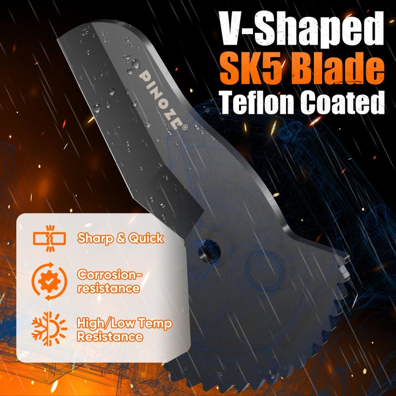 PINOZE PVC Pipe Cutter, 3-Gear Adjustable Cut up to 2-1/2â€, Ratchet Pipe Cutter Tool Heavy-Duty for PVC, PPR, PE, PEX, Plastic Hoses & Plumbing Pipes with Teflon Coated SK5 Blade - Image 3