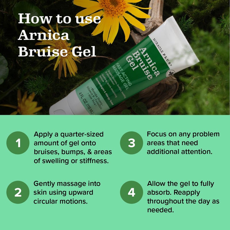 Miracle Plus Natural Arnica Bruise Body Gel | Arnica Montana Lotion For Thin Skin Bruising And Swelling After Surgery | Extra Strength Vitamin K Cream | Skin Care Ointment For Bruises, 2-Pack - Image 5