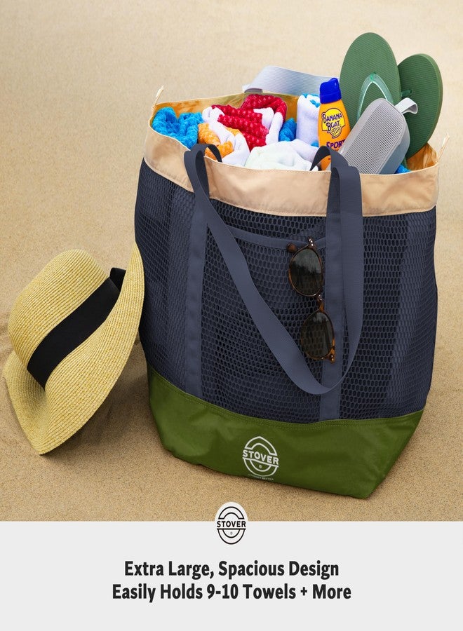 STOVER Large Mesh Tote Beach, Vacation, Shopping and Travel Shoulder Bag with Storage Pouch for Women, Men and Families (ArmyGreen) - Image 2