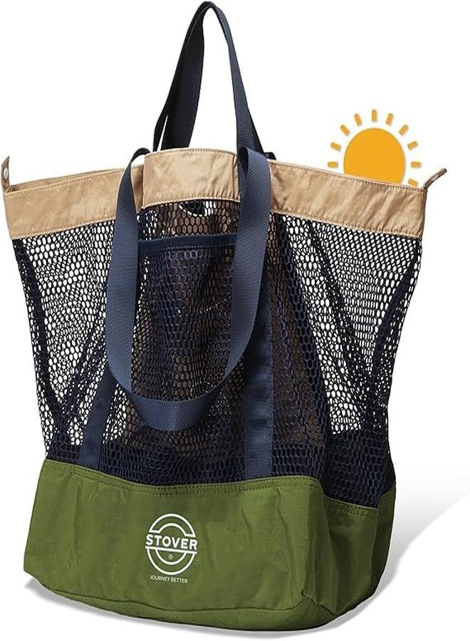 STOVER Large Mesh Tote Beach, Vacation, Shopping and Travel Shoulder Bag with Storage Pouch for Women, Men and Families (ArmyGreen) - Image 1