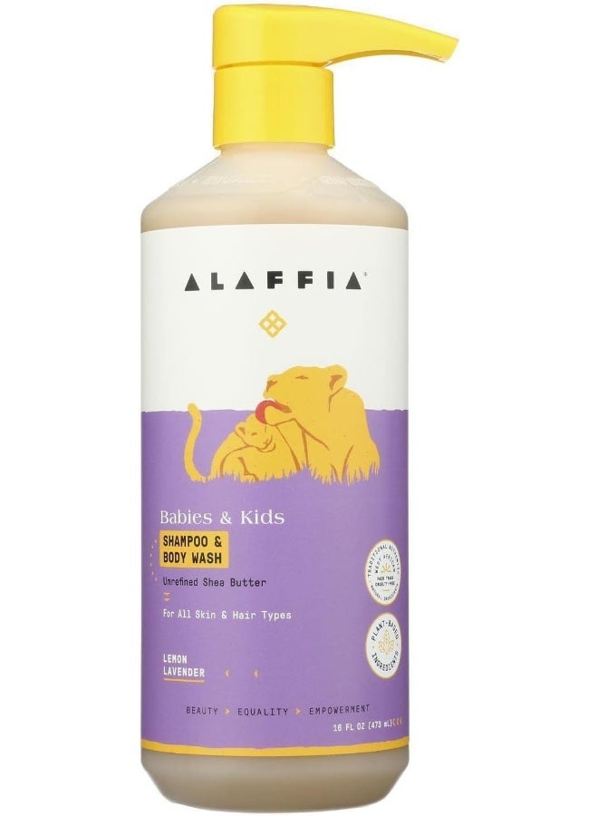 Alaffia Babies and Kids Shampoo and Body Wash, Gentle and Calming Support for Soft Hair and Skin with Shea Butter, Neem, and Coconut Oil, Fair Trade, Lemon Lavender, 16 Fl Oz - Image 2